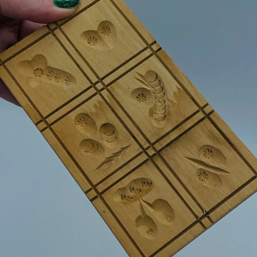 Vintage Hand Carved Wooden Speculaas Cookie Mold Springerle Board Folk Art Decor